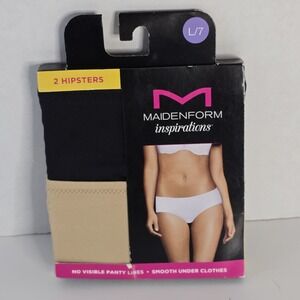 L/7 Maidenform Hipster Inspirations Panties No Line Microfiber Black/Tan 2 Pair